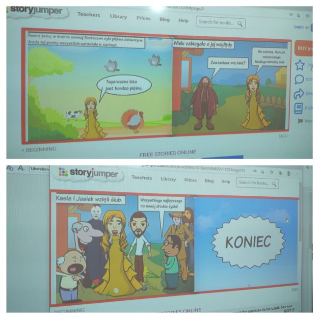 Kolaż dwóch zdjęć przedstawiających obrazki z książki komiksowej.