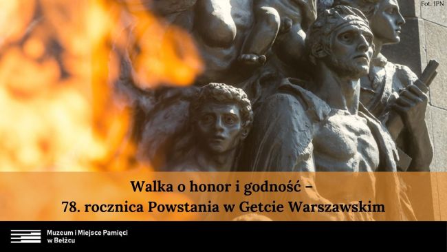Tytułowy slajd prezentacji “Walka o honor i godność – 78. rocznica powstania w Getcie Warszwskim”