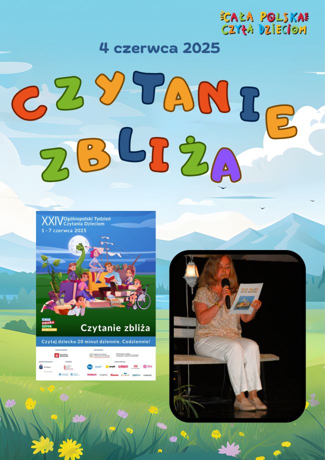 Plakat „Czytanie zbliża” z akcji Cała Polska czyta dzieciom 2025