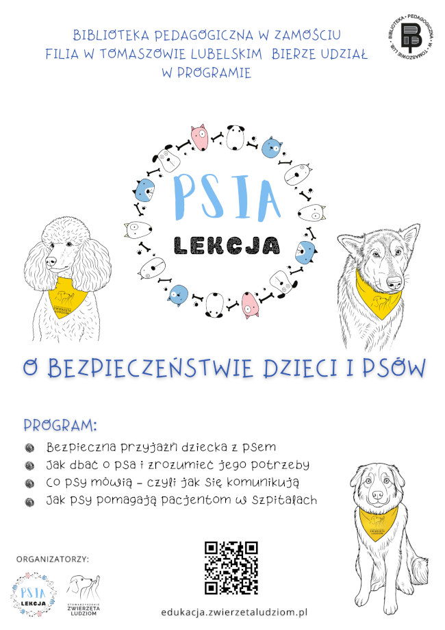 Plakat zapraszający dzieci na zajęcia edukacyjne „Psia lekcja”