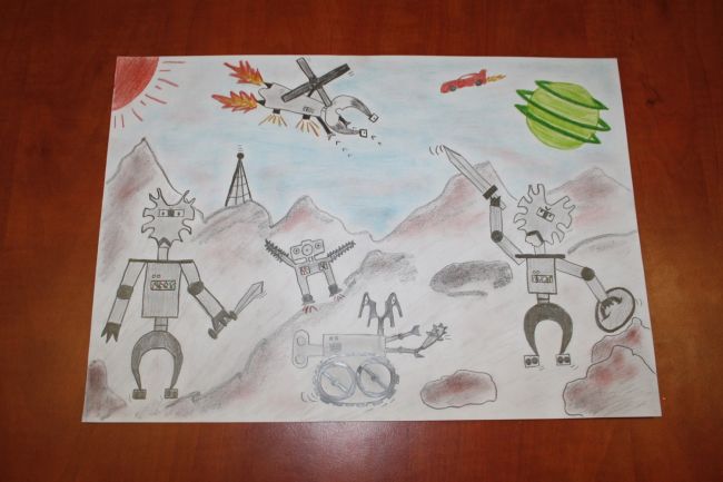 praca plastyczna przedstawiająca rycerzy elektrycznych