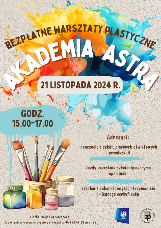 Na plakacie dominują intensywne kolory farb w tle, które tworzą efekt artystycznych rozprysków. Na samej górze, w półkolu, umieszczono hasło 